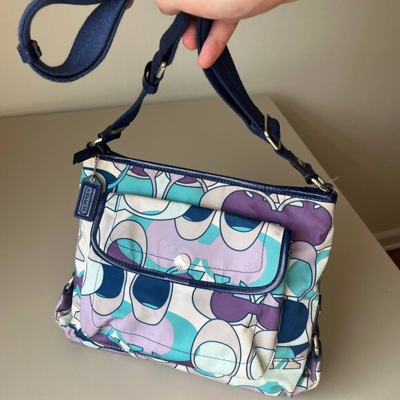 Coach Colorful Shoulder Messenger Nylon Handbag Bag C Logo Y2k Vintage F18839 - Picture 1 of 16